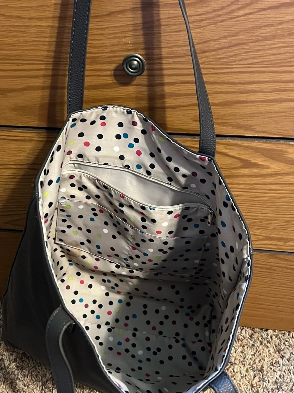 thirty-one Black Tote with Colorful Polka-Dot Trim